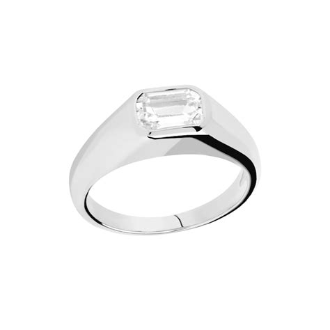 PDPAOLA™ at Zales Emerald-Cut Cubic Zirconia Signet Ring in Sterling ...