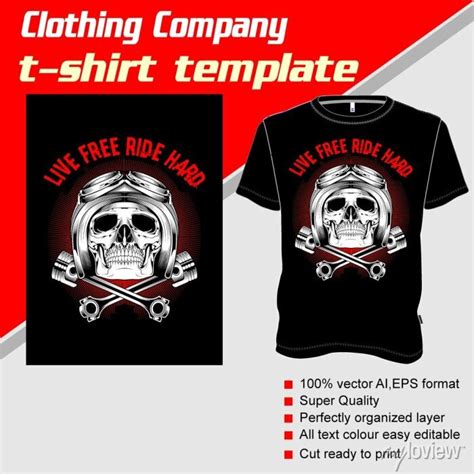 T Shirt Template Fully Editable With Skull Helmet Vector Posters For