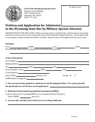 Wyoming Petition And Application For Admission To The Wyoming State Bar