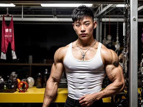 Premium Photo Illustration Of Handsome Muscular Asian Guy In Tank Top