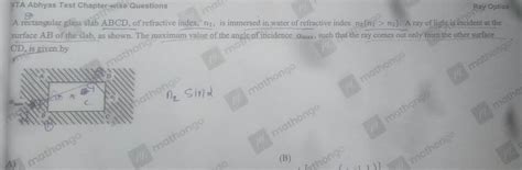 Nta Abhyas Test Chapter Wise Questionsray Optics A Rectangular Glass Sl