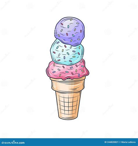 Helado Con Estilo De Dibujos Animados Brillantes Vector De Helado En