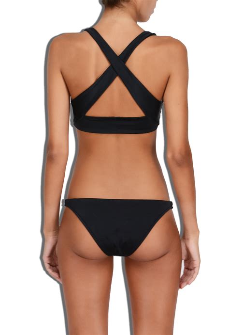 Lyst Milly Cabana Italian Solid Cross Back Bikini Top In Black