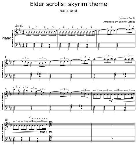 Elder scrolls: skyrim theme - Sheet music for Piano