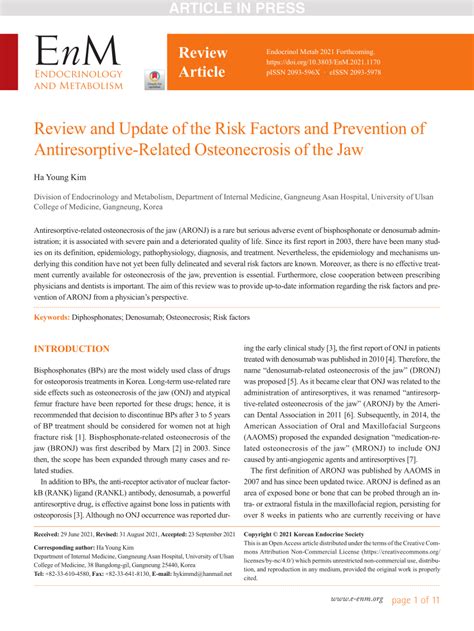 (PDF) Review and Update of the Risk Factors and Prevention of Antiresorptive-Related ...