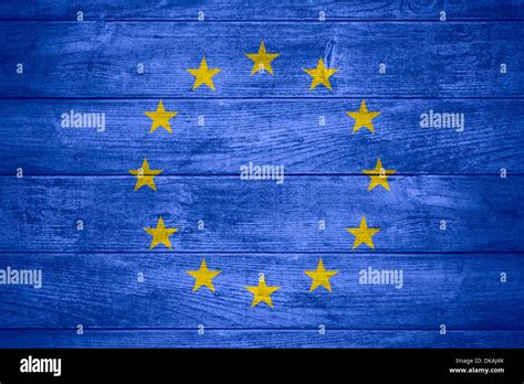 Flag Of Europe Or European Union Banner On Wooden Background Stock