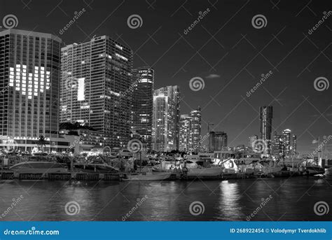 Florida Miami Skyline City. Skyscrapers at the Night. USA. Stock Photo ...