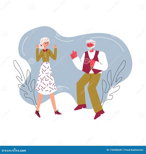 Cartoon Senior Couple Dancing Together - Happy Old Man and Woman Stock ...