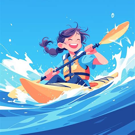 Premium Vector A Anchorage Girl Goes Whitewater Kayaking In Cartoon Style