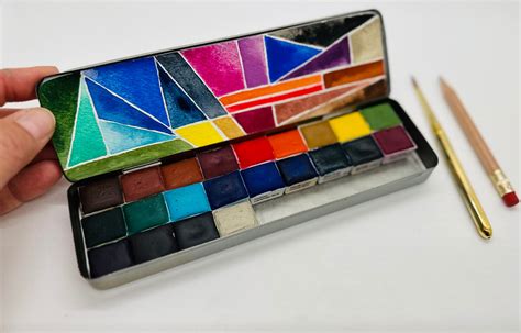 Watercolor Paint Palette In Vintage Pencil Tin Handmade 22 HALF Pans