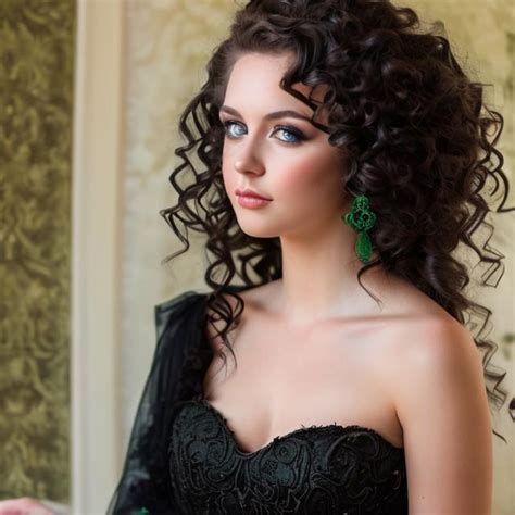 Princess In Black Gown Curly Hair Green Eyes