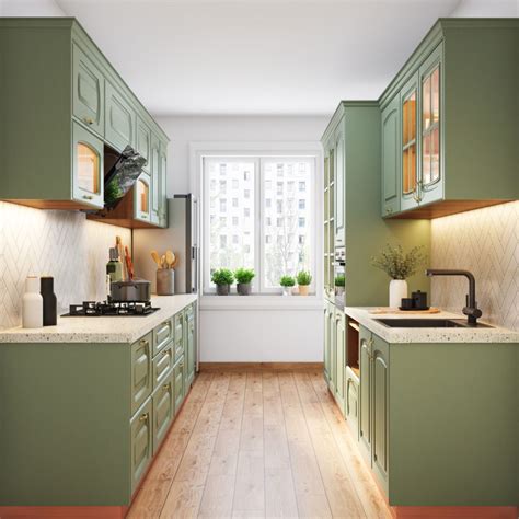 Classic Parallel Kitchen Design with Herringbone Backsplash and ...