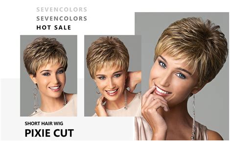 Amazon SEVENCOLORS Short Dark Brown Mixed Blonde Pixie Cut Wigs