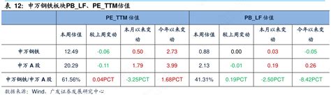 表12：申万钢铁板块pblf、pettm估值行行查行业研究数据库