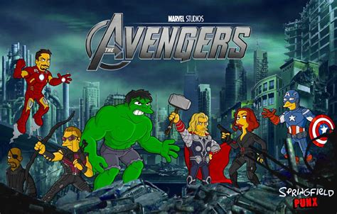 Обои Simpsons Hulk Captain America Thor The Simpsons Superheroes