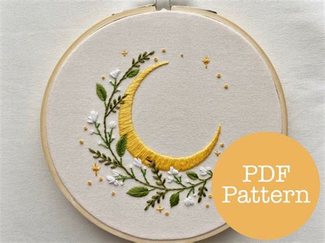 Floral Crescent Moon PDF Embroidery Pattern Etsy