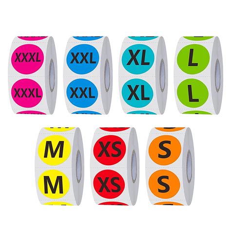 Round Color Size Sticker Labels Self Adhesive Clothing Size Stickers