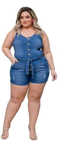 Jardineira Jeans Plus Size Macac O Feminino Lycra Short Parcelamento