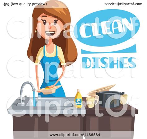 Clipart Of A Woman Washing Dishes Royalty Free Vector Illustration By Vector Tradition Sm 1466584