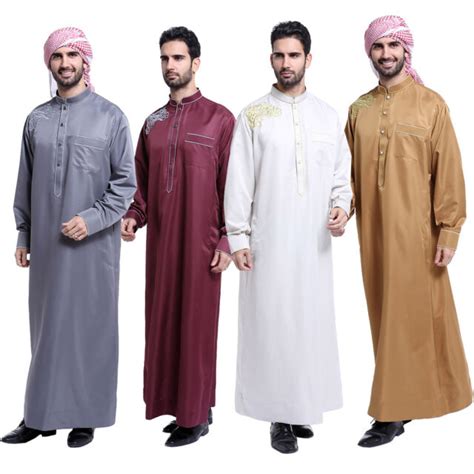 Men Muslim Dishdasha Islamic Arab Kaftan Saudi Thobe Abaya Long Maxi