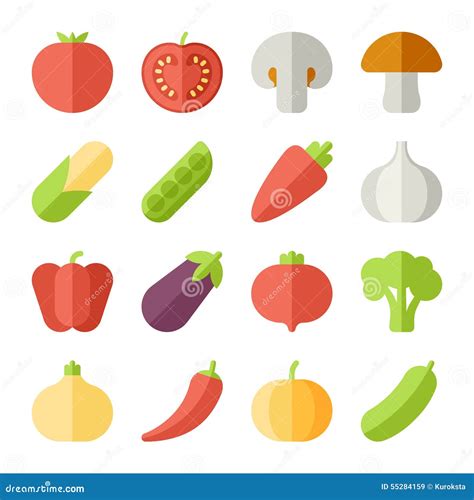 Set Of Flat Design Icons For Fruits And Vegetables Stock Vector