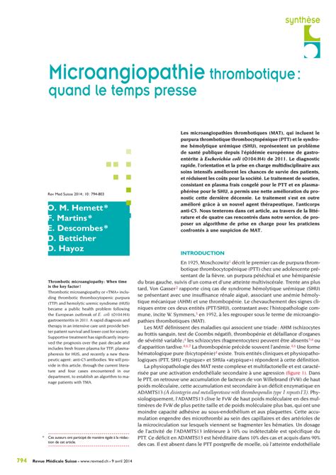 Microangiopathie Thrombotique Ecn