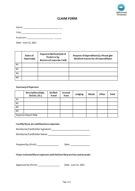 Printable Ship Claim Form