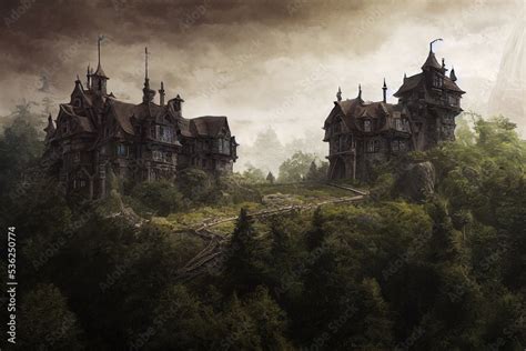 castle in a dark fantasy world digital art illustration Stock Illustration | Adobe Stock