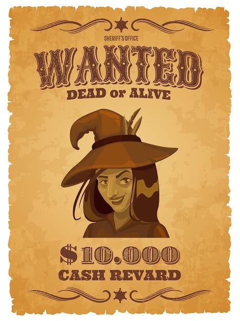 Premium Vector Halloween Wanted Banner With Cartoon Witch Grungy