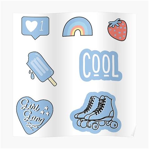 Light Blue Sticker Pack Poster For Sale By The Goods Redbubble