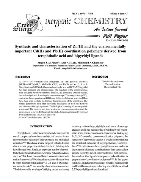 Pdf Synthesis And Characterization Of Zn Ii And The Environmentally