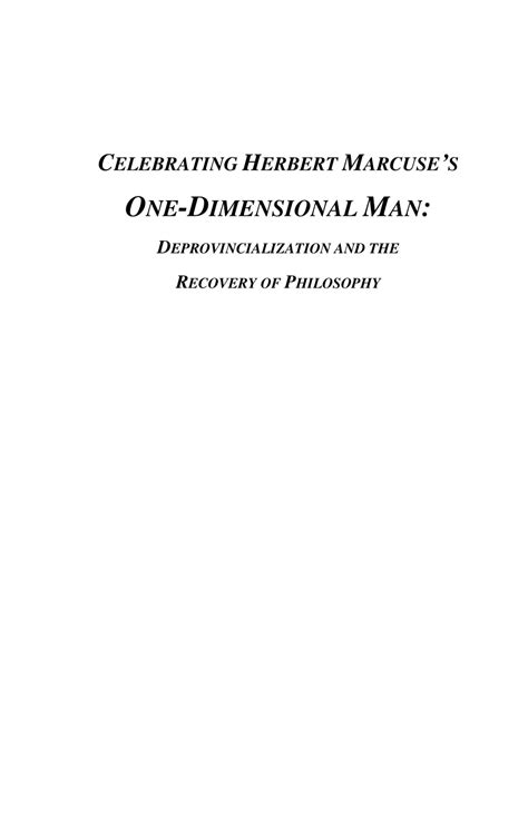 Pdf Celebrating Herbert Marcuses One Dimensional Man In Advance