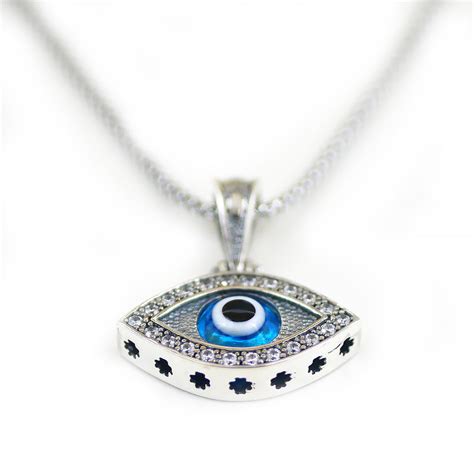 925 Sterling Silver Greek Mati Almond Shaped Evil Eye Necklace Delmasi