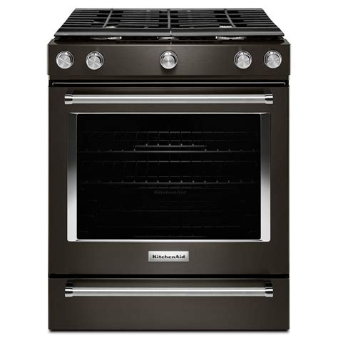 KitchenAid 5-Burner 5.8-cu ft Self-Cleaning Convection Slide-in Gas Range (Black Stainless Steel ...