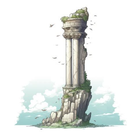 Premium Ai Image Pillar On The Island Of The Sea Vector Illustration