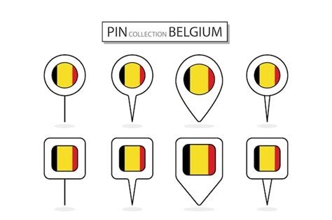 Conjunto de icono de bandera de bélgica pin plano en diversas formas