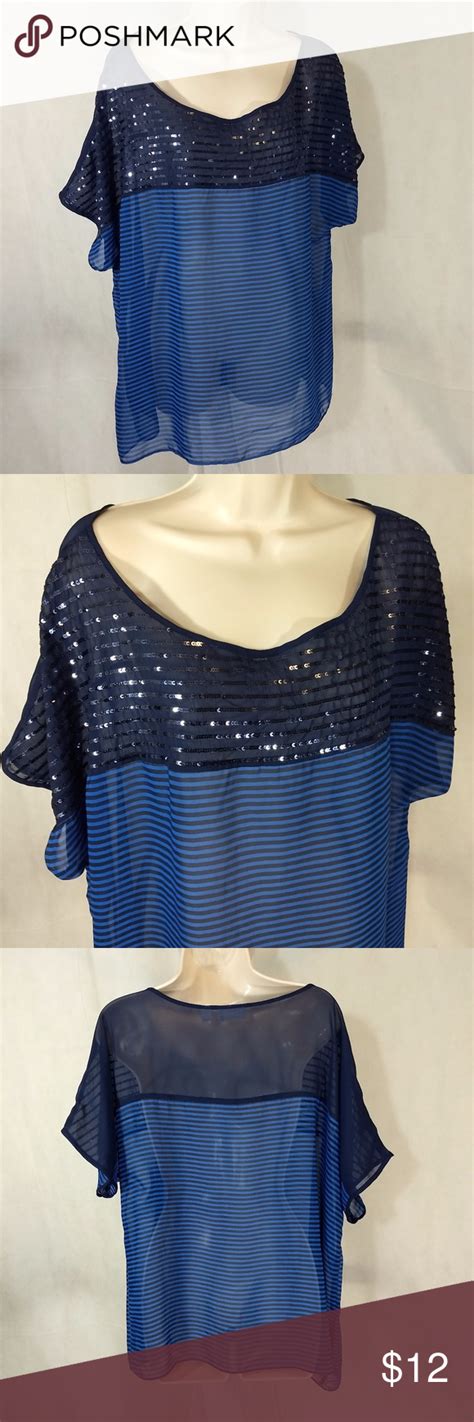 Blue Sequin Sheer Top For Women Size Xl