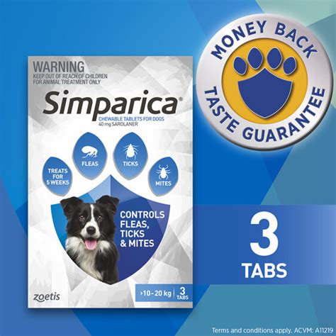 3pk Simparica Chew For Dogs 10 To 20kg Fleas Ticks And Mites Vetz Ltd