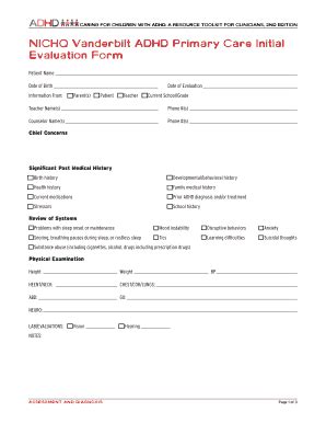 Fillable Online Initial Visit Form For ADHD Includes Scoring Of