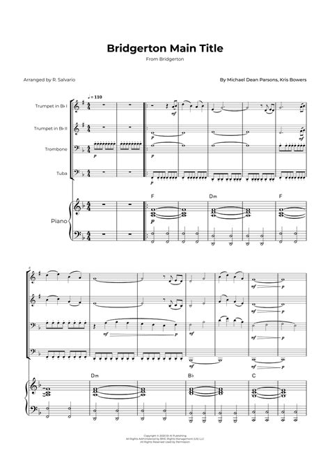 Bridgerton Main Title Arr R Salvario By Kris Bowers Sheet Music For Brass Ensemble At Sheet