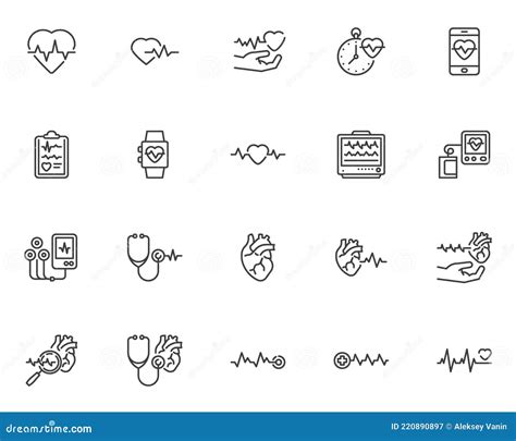 Cardiology Line Icons Vector Illustration Included Icon As Heart