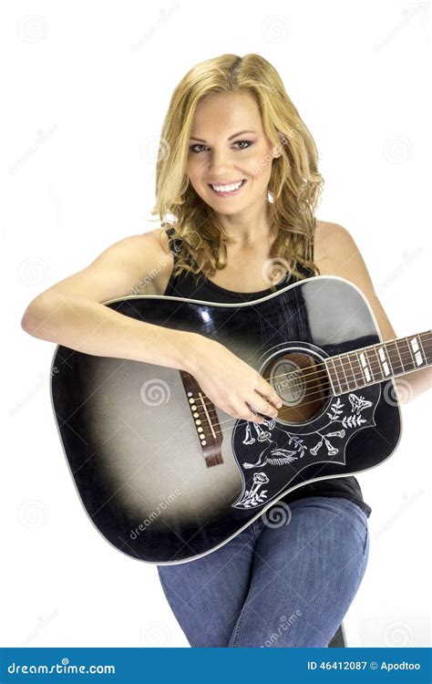 Female Singer Songwriter Musician With Acoustic Guitar Stock Image