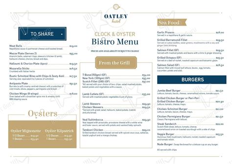 Menu at Oatley Hotel pub & bar, Oatley