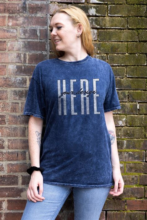 Colortone 1300 Mockup Navy Tie Dye Unisex Mineral Wash Tshirt Female