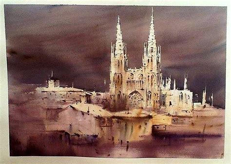 Catedral De Burgos Espa A Acuarela Pintura De Paisaje Urbano