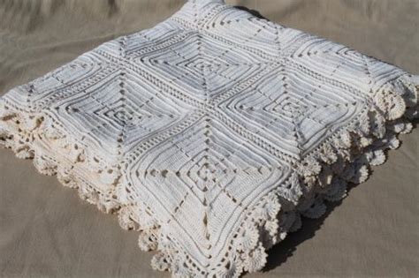 vintage crochet coverlet, handmade white cotton bedspread w/ crochet ...