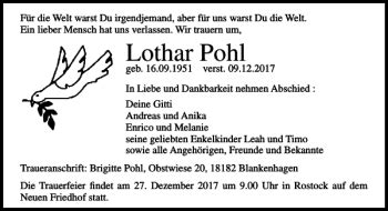 Traueranzeigen Von Lothar Pohl Trauer Anzeigen De