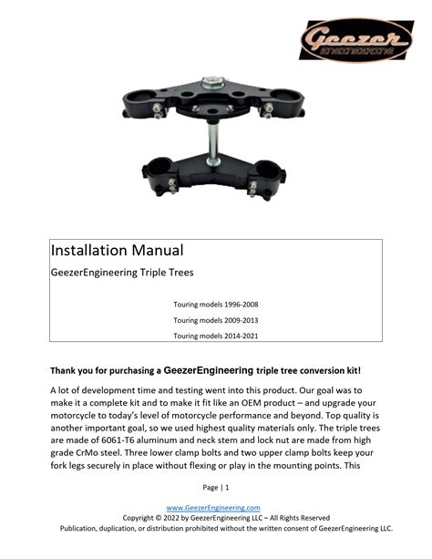 Geezerengineering Harley Triple Tree Installation Guide For Touring