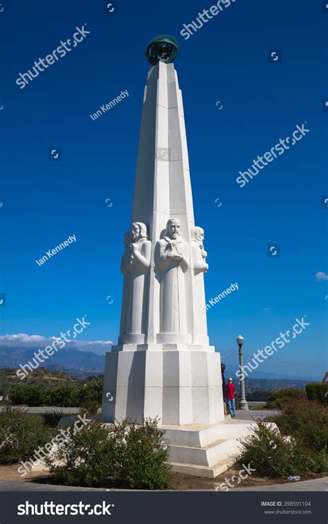 Astronomers Monument Griffith Observatory Los Angeles Stock Photo