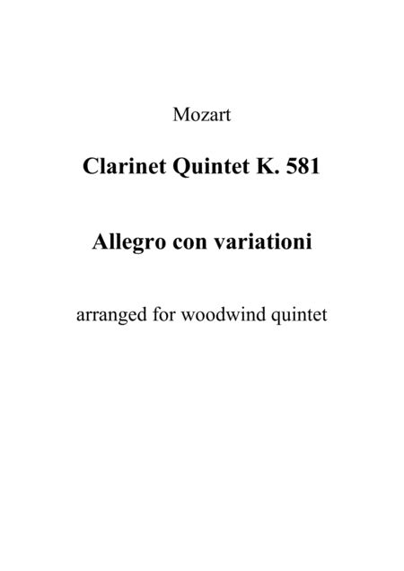 Clarinet Quintet K Allegro Con Variationi Full Score And Parts